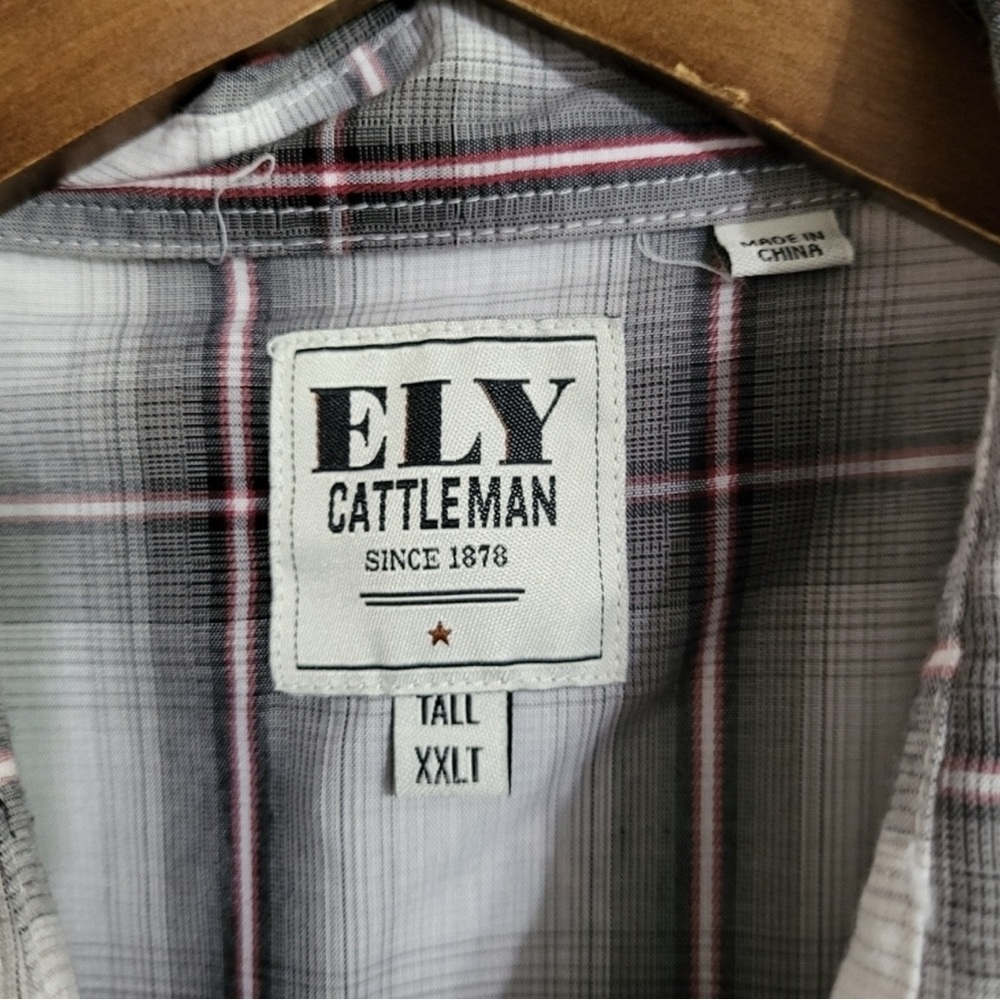 Ely Cattleman Plaid Snap Button Western Dress Shirt XXL Tall
